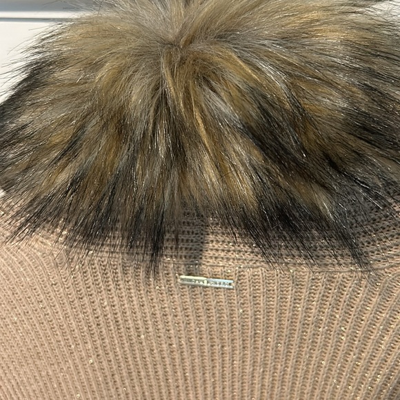 NWT Faux Fur Shawl Collar Open Sweater with Tie CAMEL & GOLD FLECKS US M… - Picture 6 of 8